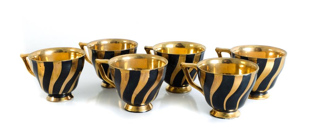 Appraisal: SET SIX BLACK GOLD DECORATED PORCELAIN CUPSSet of six black