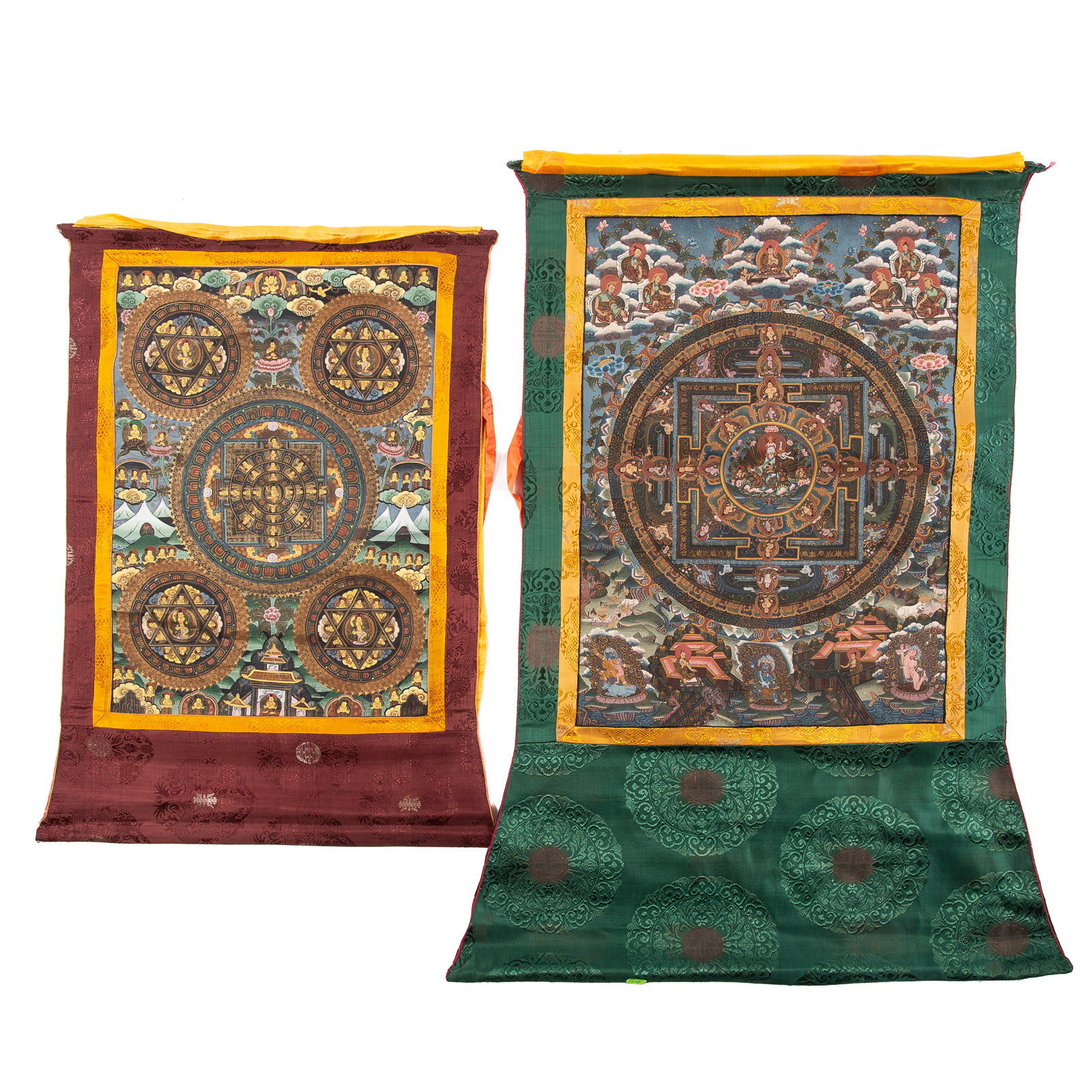 Appraisal: TWO TIBETAN THANGKA SCROLLS th century pigment on linen depicting