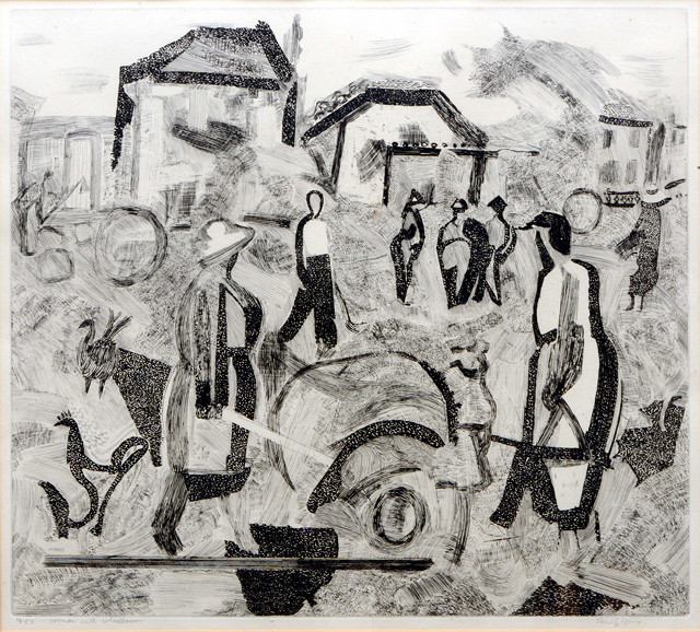 Appraisal: Anthony Gross British - Woman with wheelbarrow signed titled and