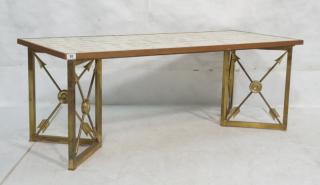 Appraisal: Regency Style Capiz Shell Coffee Cocktail Table Angled brass base