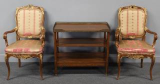 Appraisal: Pair of Louis XV Style Carved and Gilt Arm Chairs