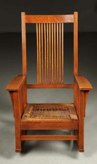 Appraisal: Gustav Stickley Tall Back Spindle Rocker No Lifetime Single Door