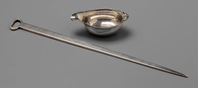 Appraisal: George III English Silver Pap Bowl Skewer London th century