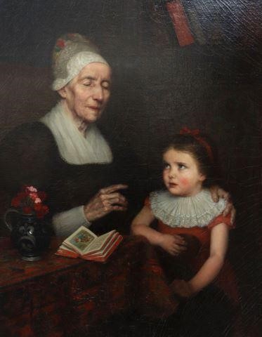 Appraisal: Framed oil on canvas painting now mounted to board Grandmother