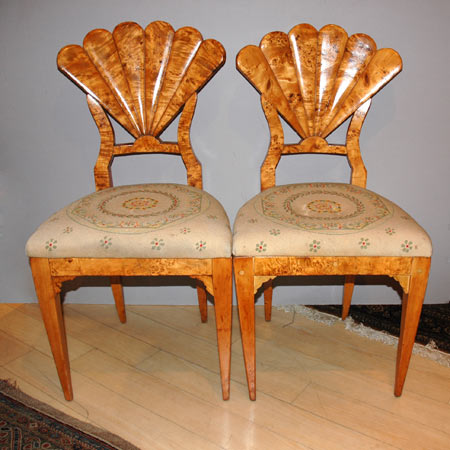 Appraisal: Pair of Biedermeier Burl Maple Side Chairs Estimate -