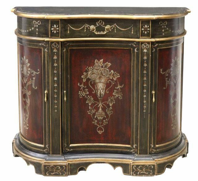 Appraisal: Decorative demilune console cabinet late th c having shaped top