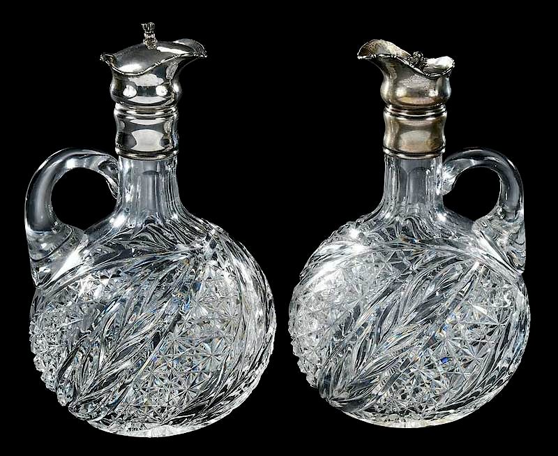 Appraisal: Two Cut Glass J Hoare Whiskey Jugs Russian and Wheat