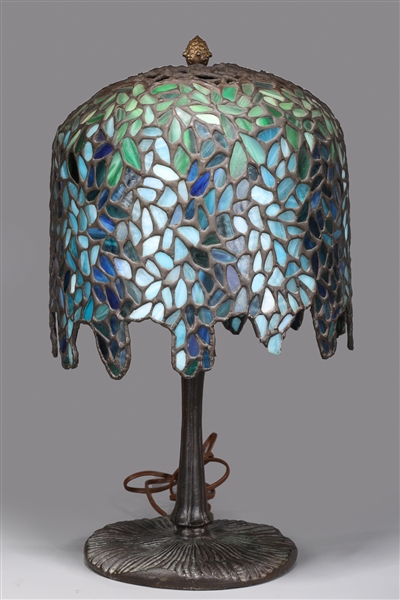 Appraisal: Tiffany-style leaded wisteria pattern plastic lamp shade on bronze base