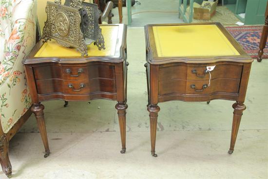 Appraisal: TWO MAHOGANY SIDE TABLES WITH LEATHER TOPS Matched pair of