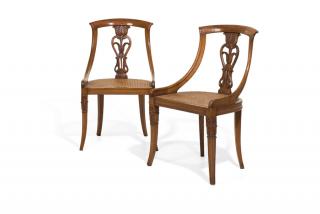 Appraisal: A PAIR OF REGENCY STYLE CANED FRUITWOOD CHAIRS th century