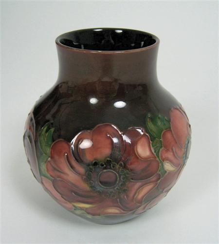 Appraisal: MOORCROFT OVOID FLAMBE VASE CIRCA glazed earthenware tube line decoration