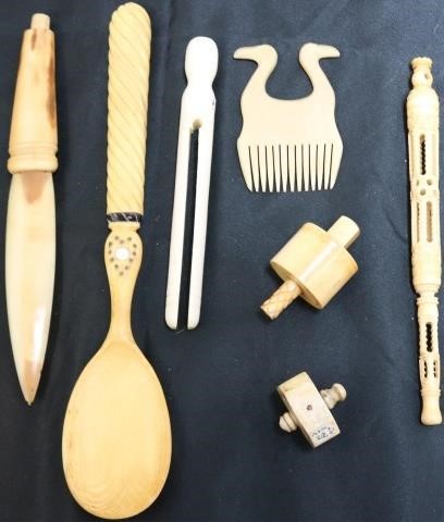 Appraisal: LOT OF SCRIMSHAW ITEMS TO INCLUDE A COMB WITHANIMAL FORM