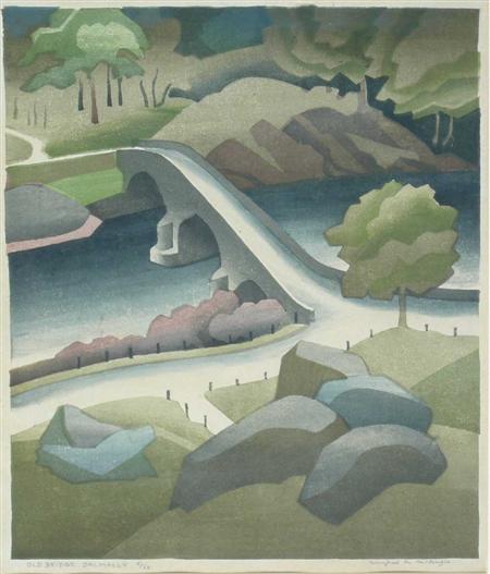 Appraisal: WINIFRED MCKENZIE BRITISH - OLD BRIDGE DALMALLY Woodcut signed inscribed