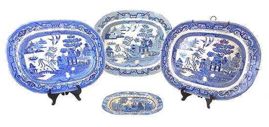 Appraisal: Four similar English Staffordshire blue and white serving platters three