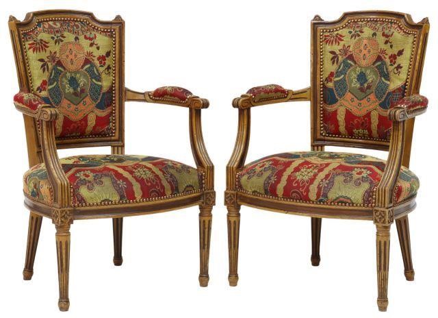 Appraisal: pair French Louis XVI style armchairs th c in a