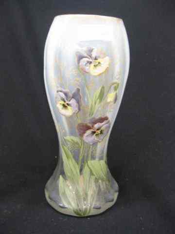 Appraisal: Mt Joye Enameled Art Glass Vase opalescent to clear pansy