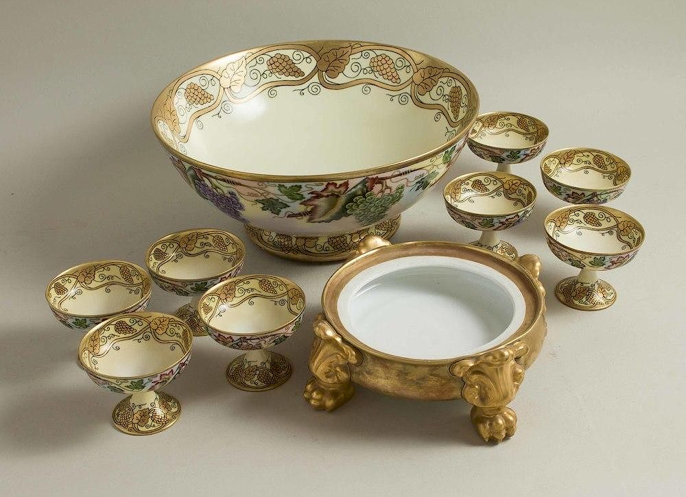 Appraisal: Piece Haviland Porcelain Punch Bowl Set piece porcelain punch bowl