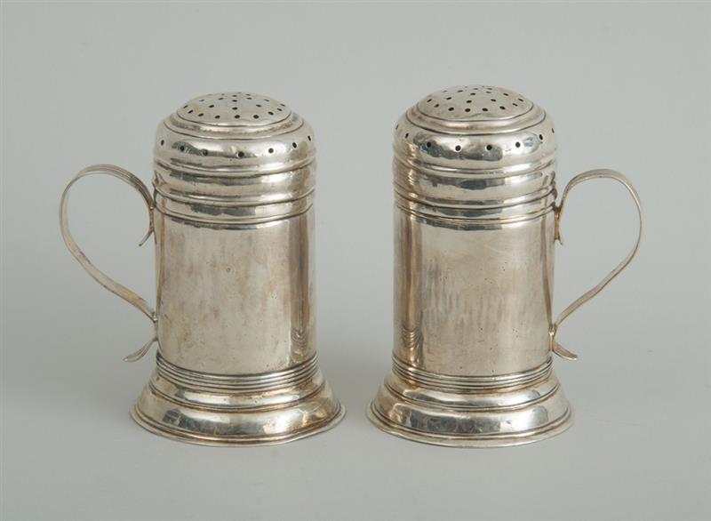 Appraisal: PAIR OF IRISH GEORGE I SILVER CASTERS Marks rubbed 'D