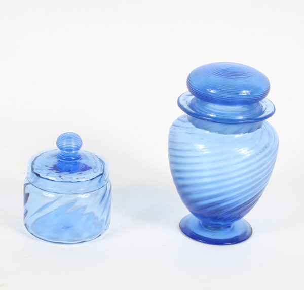 Appraisal: Steuben jars blue swirl glass both lidded one with swirl