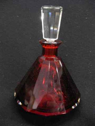 Appraisal: Red Art Glass Perfume Bottle sided bell shape clear stopper