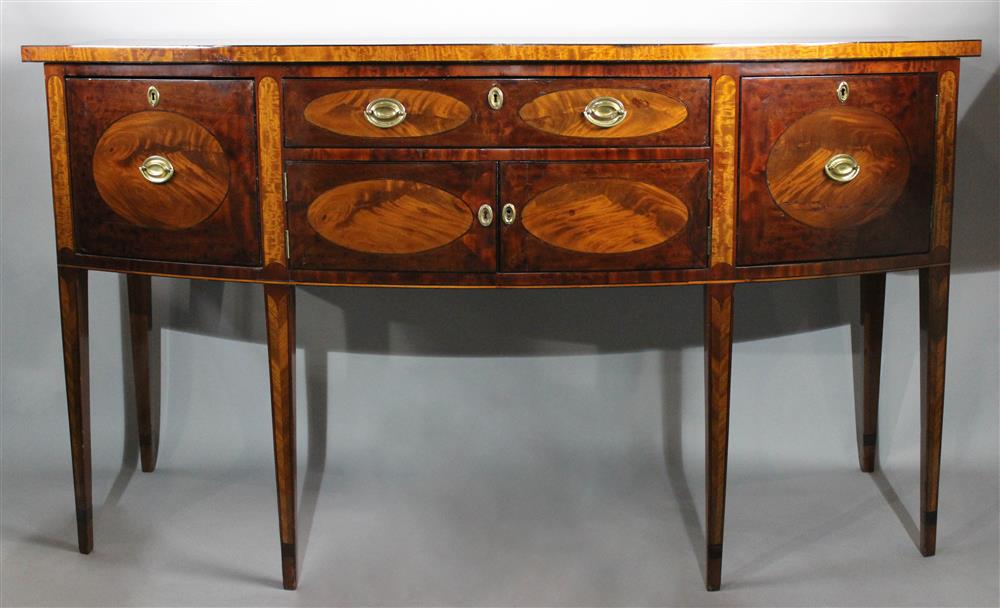 Appraisal: FEDERAL INLAID MAHOGANY BOW FRONT SIDEBOARD POSSIBLY BALTIMORE CIRCA with