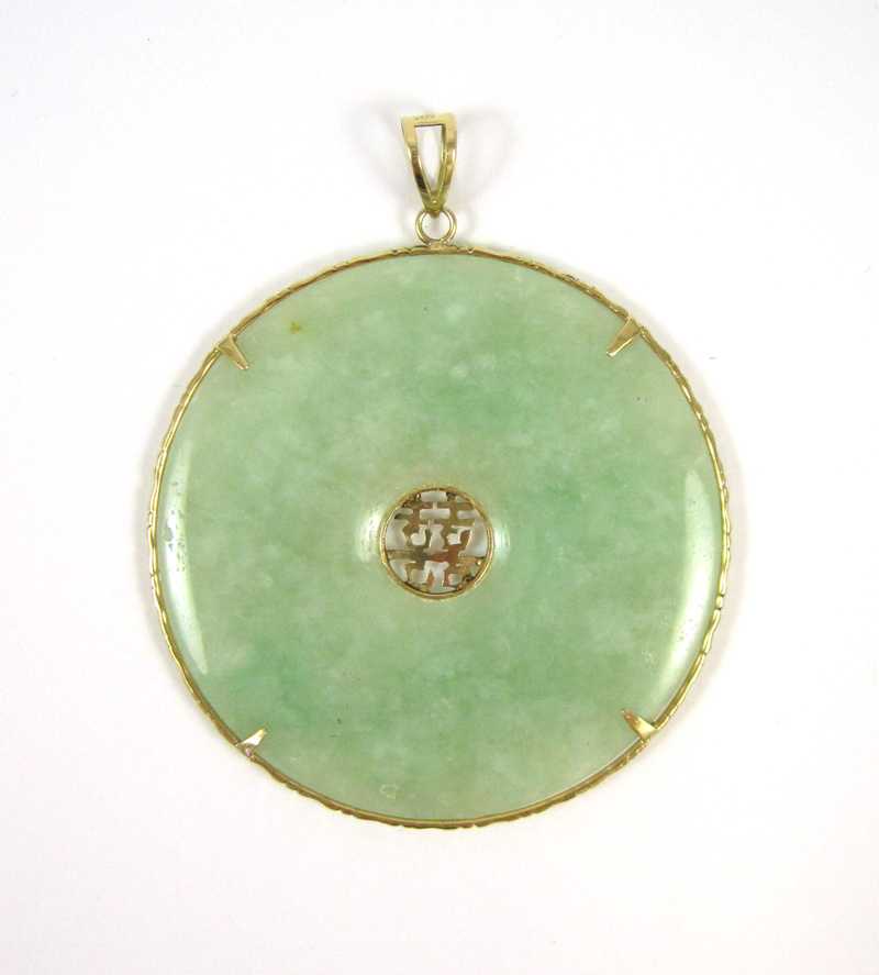 Appraisal: CHINESE JADE AND FOURTEEN KARAT GOLD PENDANT with Mason Kay