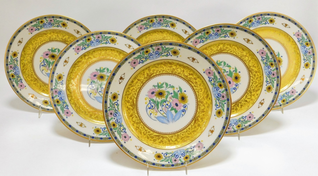 Appraisal: PC GUERIN POUYAT FRENCH LIMOGES FLORAL PLATES France Circa Finely