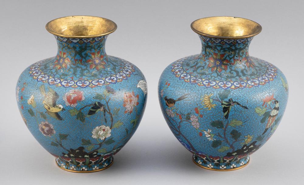 Appraisal: PAIR OF CHINESE CLOISONN ENAMEL VASES LATE TH CENTURY HEIGHTS