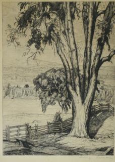 Appraisal: Luigi Lucioni VT - farm scape engraving x