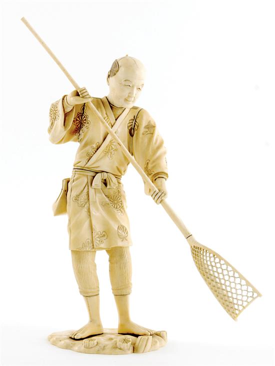 Appraisal: Japanese ivory fisherman okimono Meiji period late th century standing