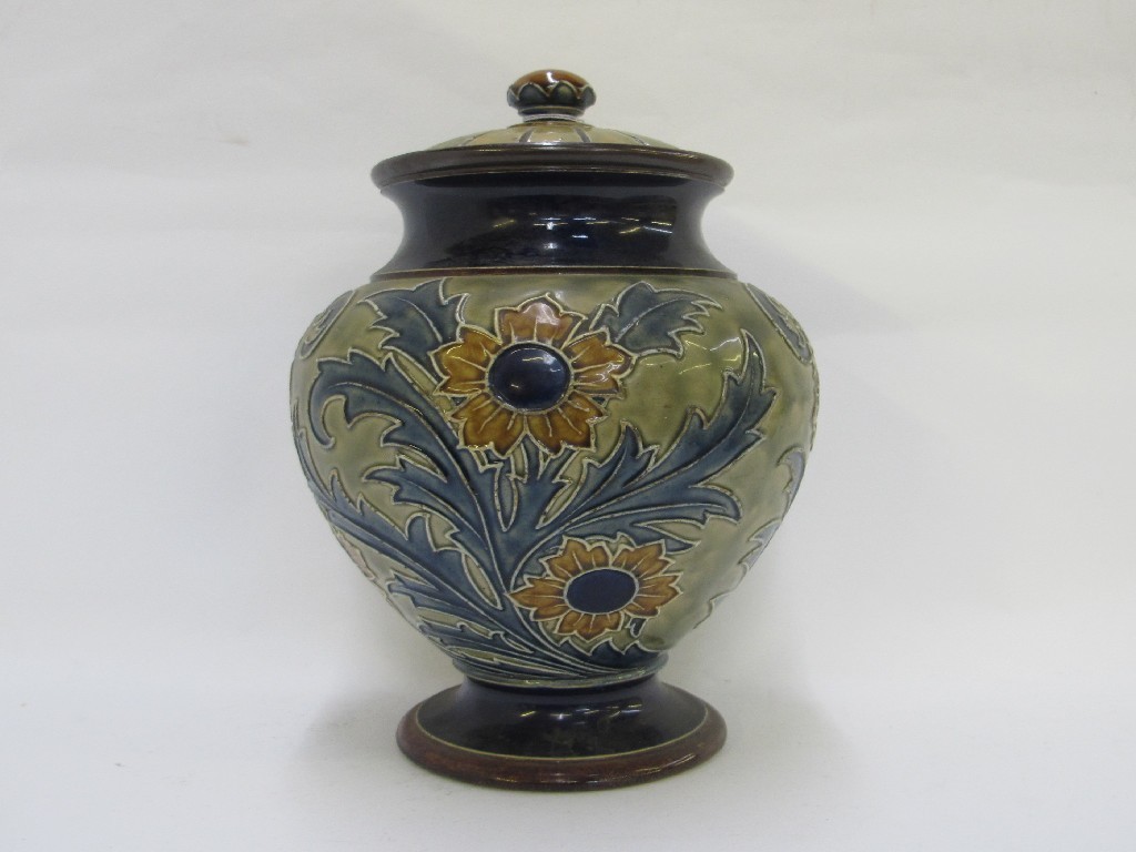 Appraisal: Large Doulton stoneware jar and cover decorated with stylised flowers