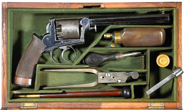 Appraisal: A cased Adams Patent Model self-cocking percussion revolver by BarnesRetailed