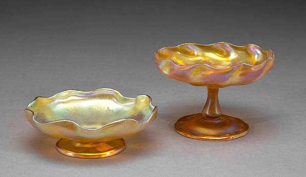 Appraisal: A Tiffany Favrile engraved glass footed compote early th century