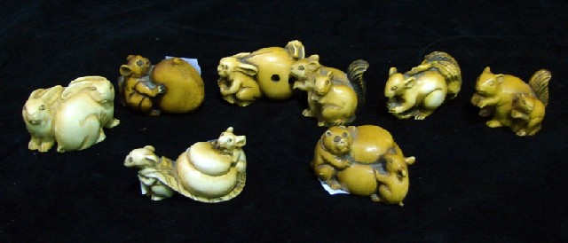 Appraisal: Eight various Japanese netsukes in carved ivory depicting various animals