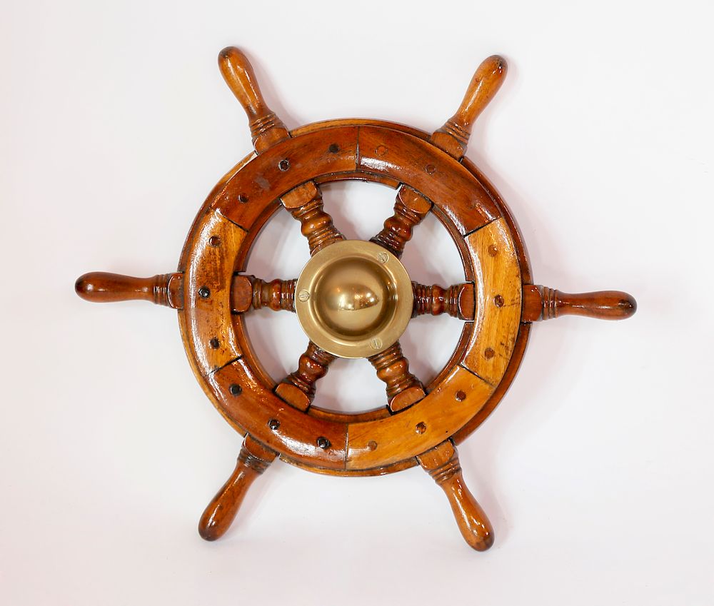 Appraisal: Wood and Brass Yacht Wheel Exclusive on Bidsquare Wood and