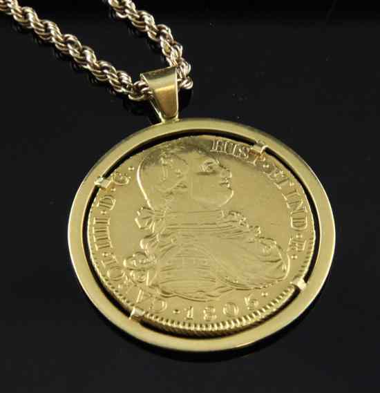 Appraisal: An Spanish escudo coin set in an ct gold pendant