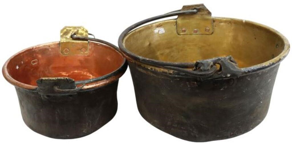 Appraisal: lot of Large French brass and copper pots cauldrons both