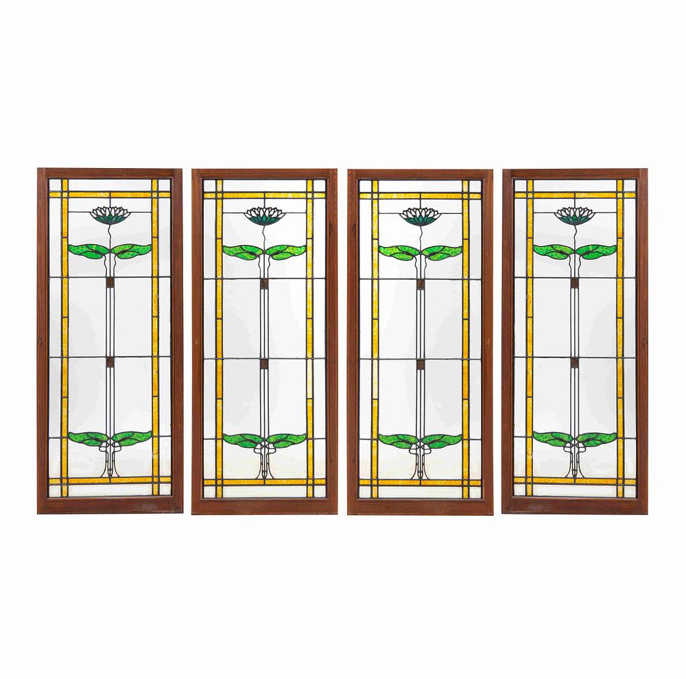 Appraisal: Four American Leaded Glass Windows Four American Leaded Glass Windows