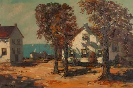 Appraisal: Norman Loyd American th century Cottages by the Seaside oil