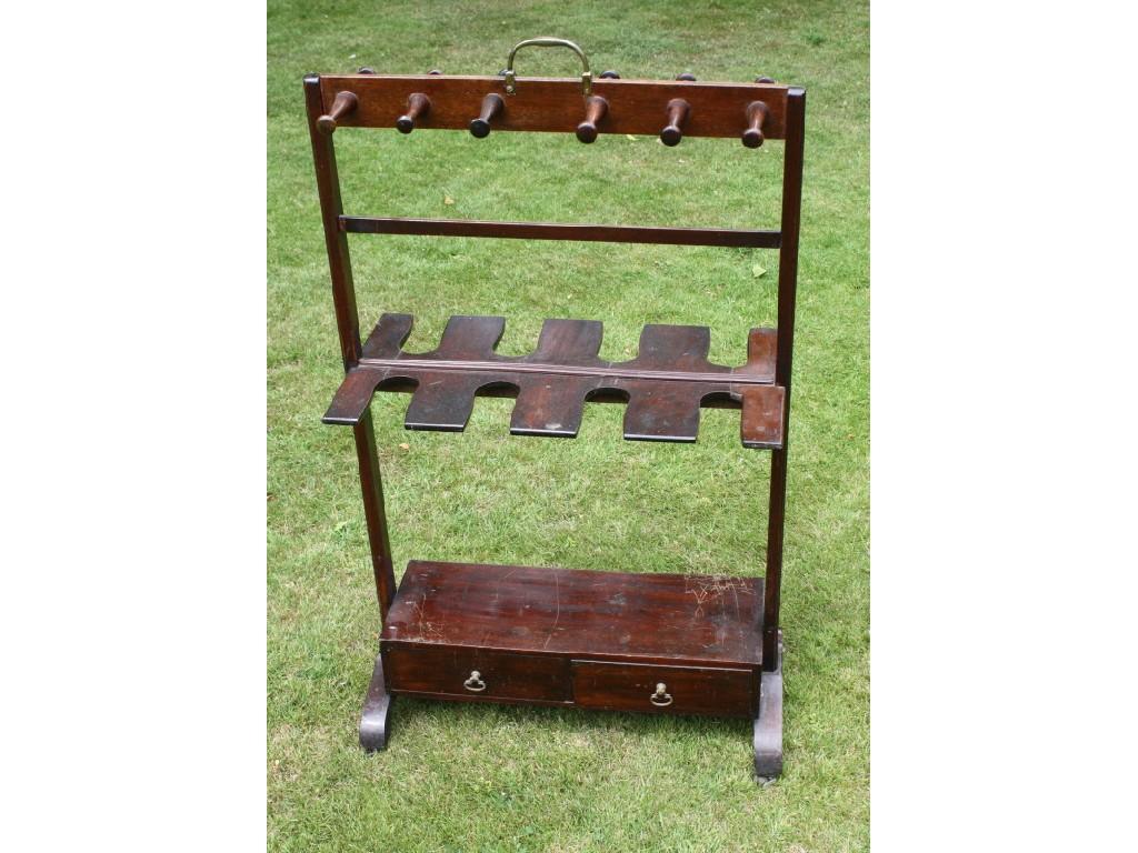 Appraisal: A thC mahogany boot and shoe rack with twelve peg