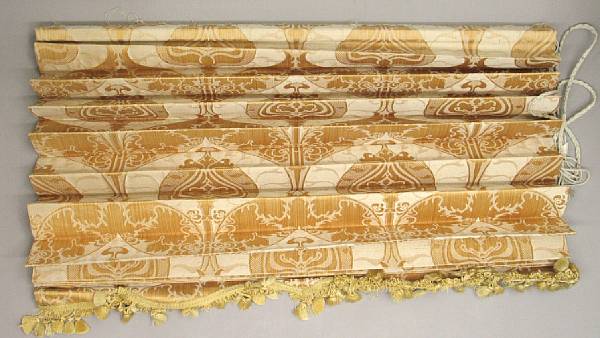 Appraisal: Six golden and ivory silk damask roman shades widths in