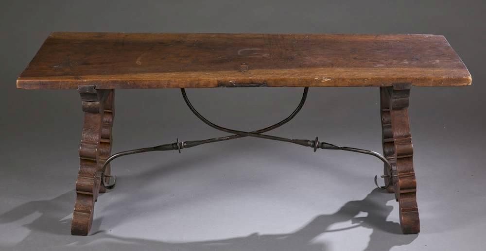 Appraisal: Spanish trestle style table or bench A Spanish trestle style