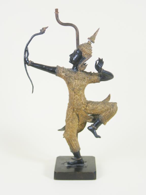 Appraisal: A Thai bronze Figure of an archer with gilt painted