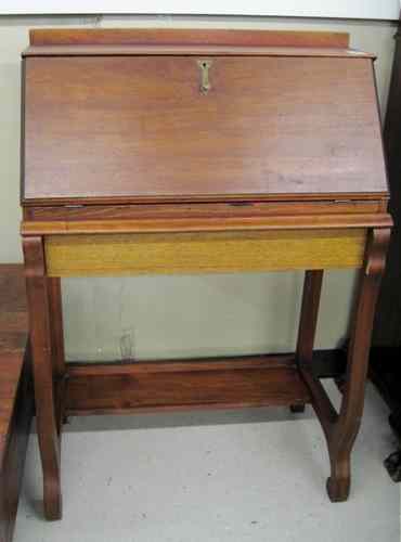 Appraisal: MAHOGANY SLANT-FRONT WRITING DESK Empire Revival design American c Dimensions