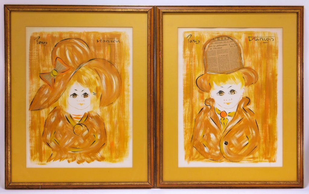 Appraisal: FRENCH MODERN MIXED MEDIA CHILD PORTRAIT PAINTINGS France th CenturyIncludes