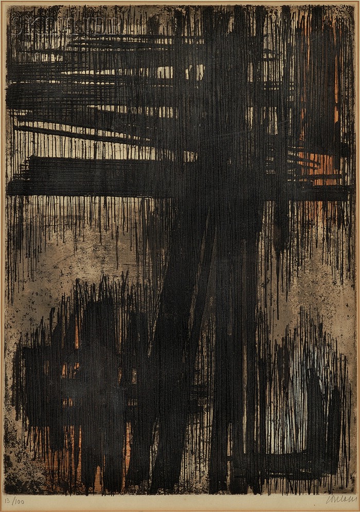 Appraisal: Pierre Soulages French b Eau-forte no edition of Rivi re