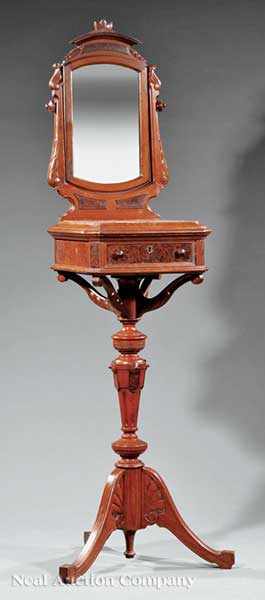 Appraisal: An American Renaissance Carved Walnut and Burled Shaving Stand late