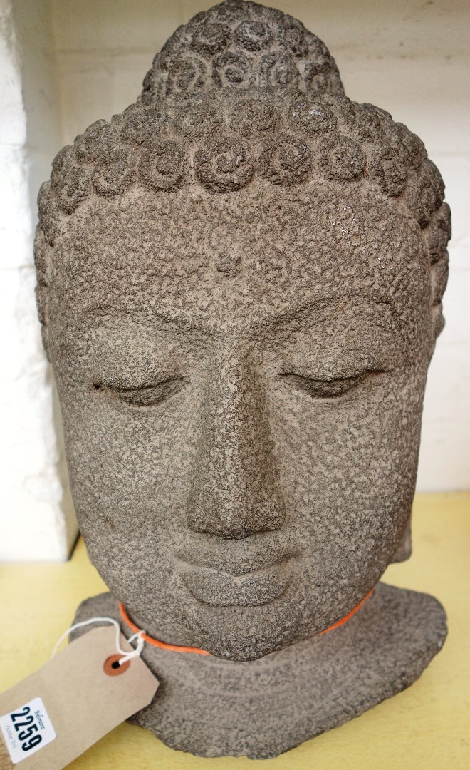 Appraisal: A Borobudur style stone Buddha head th century possibly Indonesian