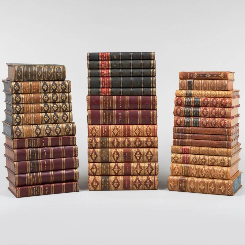 Appraisal: Group of Thirty-Five Leatherbound Books with Decorative Bindings Comprising Biblia