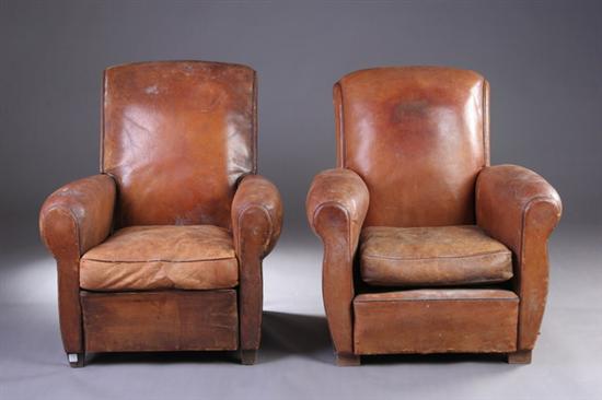 Appraisal: PAIR ART DECO CHESTERFIELD CHAIRS early th century Canted tight